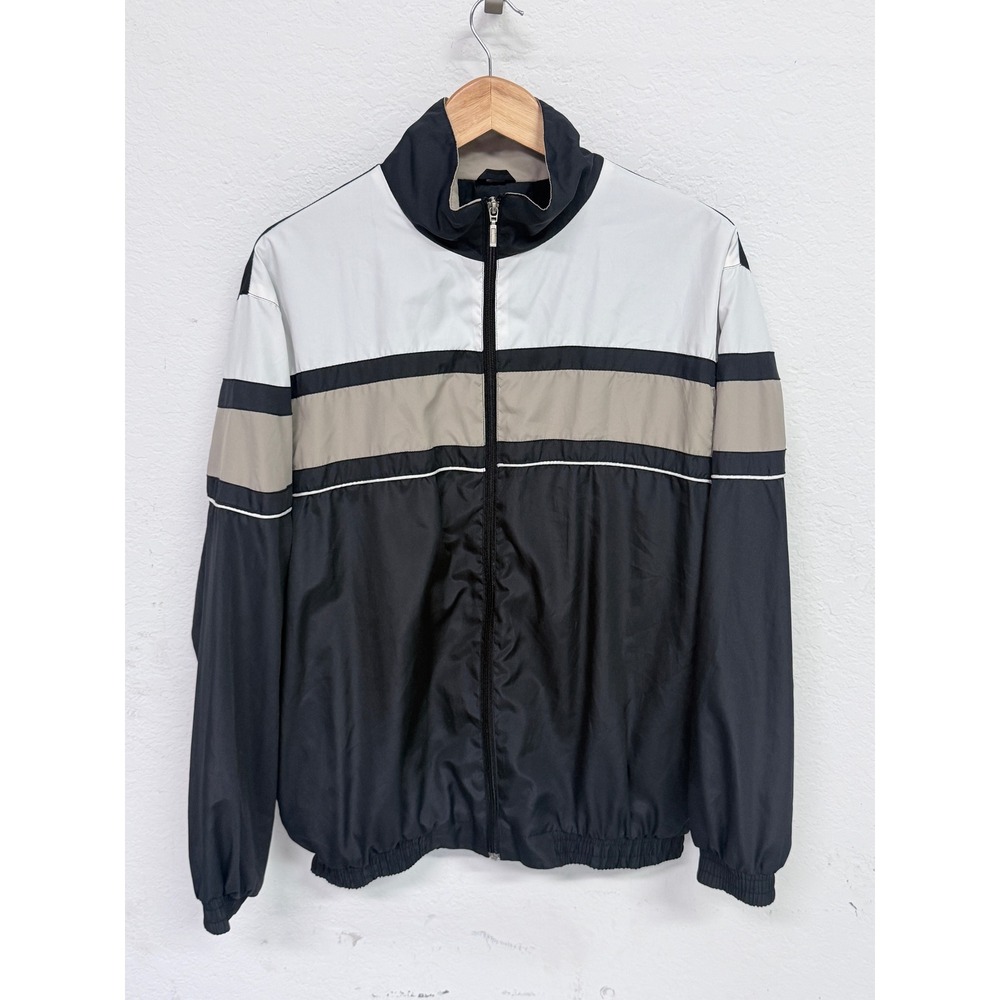 Chereskin Mens Colorblock Windbreaker Jacket Black White Tan Size M Full Zip